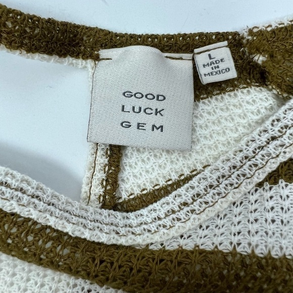 Good Luck Gem Women’s Pullover  Top Sz Large Multi Color Knit Open Mesh LS - Picture 6 of 10